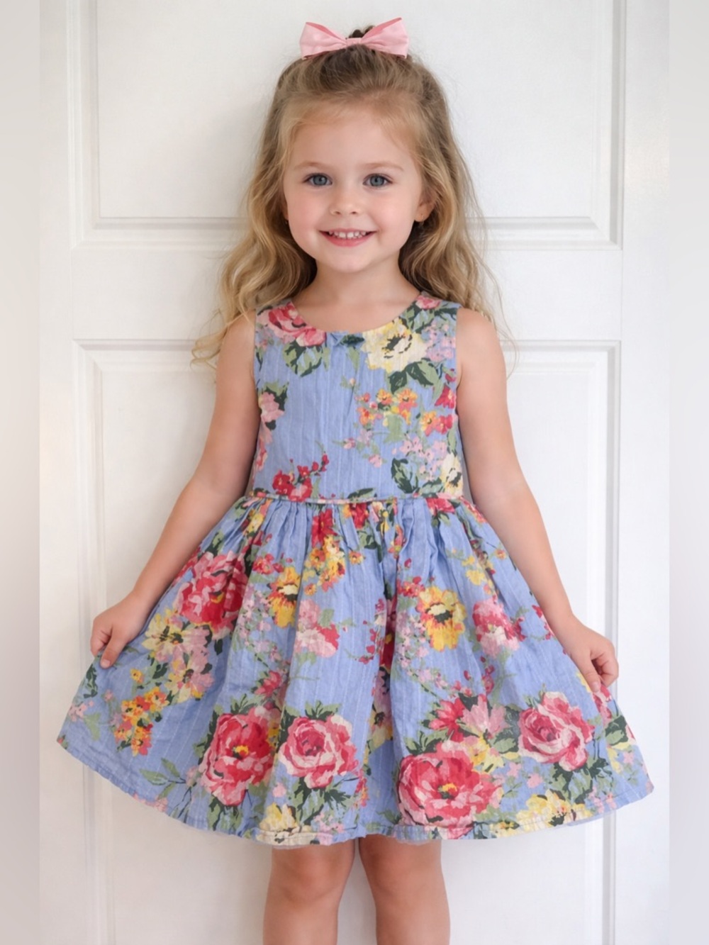 Girls' Size 4 Blue Floral Sleeveless Dress with Crinoline Summer Spring Dress